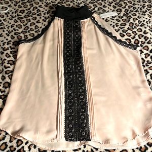 NWT pink top with black lace details